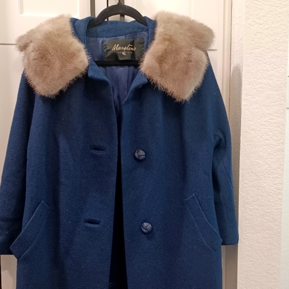 Vintage Marston's Real Fur Collar Wool Pea Coat
